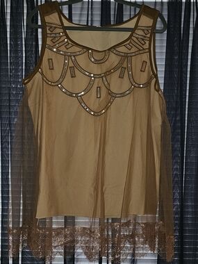 MISSLOOK Brown Beaded Mesh Tank Top